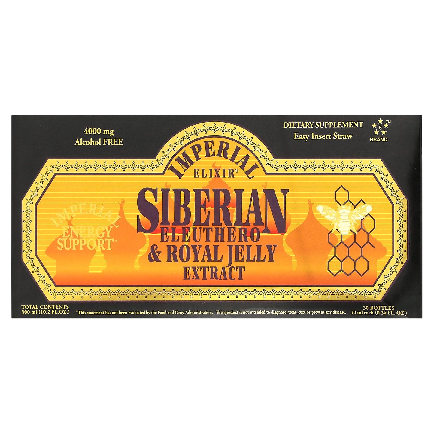 Imperial Elixir, Siberian Eleuthero & Royal Jelly Extract, Alcohol Free, 4000 mg, 30 Bottles, 0.34 fl oz (10 ml) Each