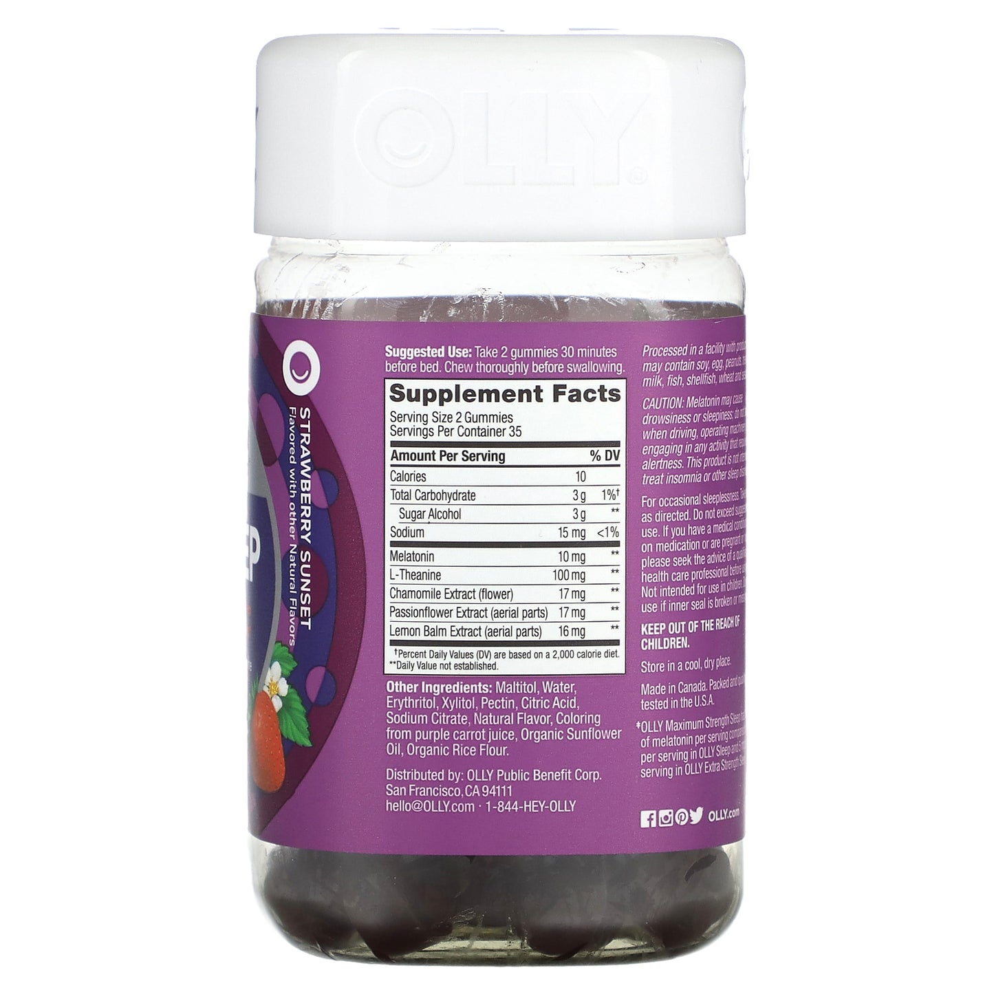 OLLY, Sleep Gummies, Maximum Strength, Sugar Free, Strawberry Sunset, 5 mg, 70 Gummies