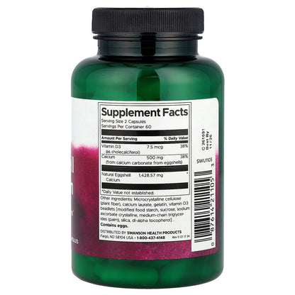 Swanson, Eggshell Calcium With Vitamin D3, 120 Capsules