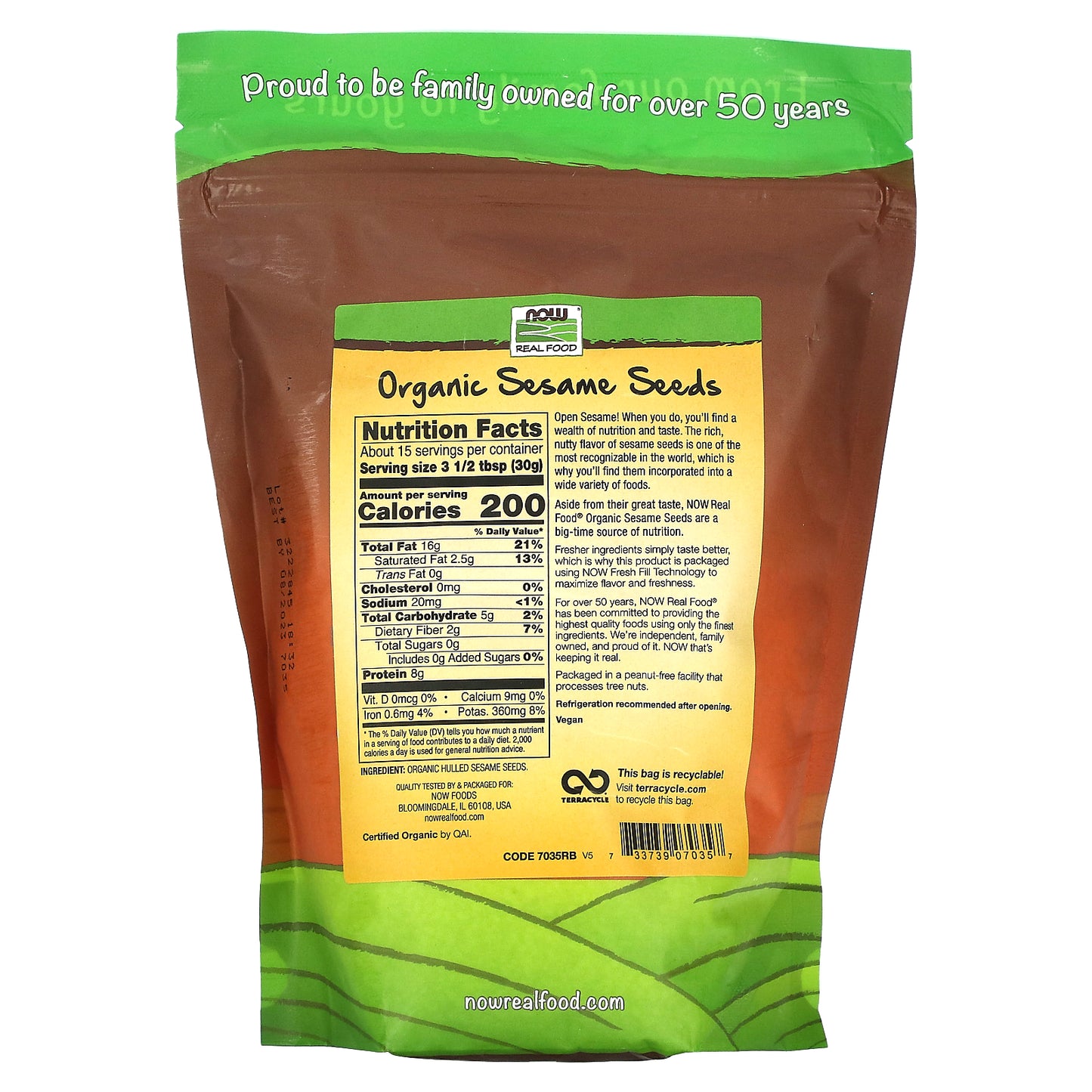 NOW Foods, Real Food, Organic Raw Sesame Seeds, 16 oz (454 g)