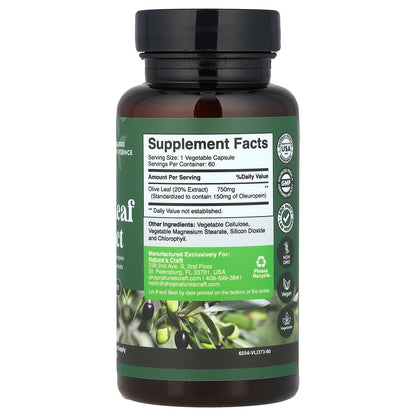 Nature's Craft, Olive Leaf Extract, 750 mg, 60 Capsules