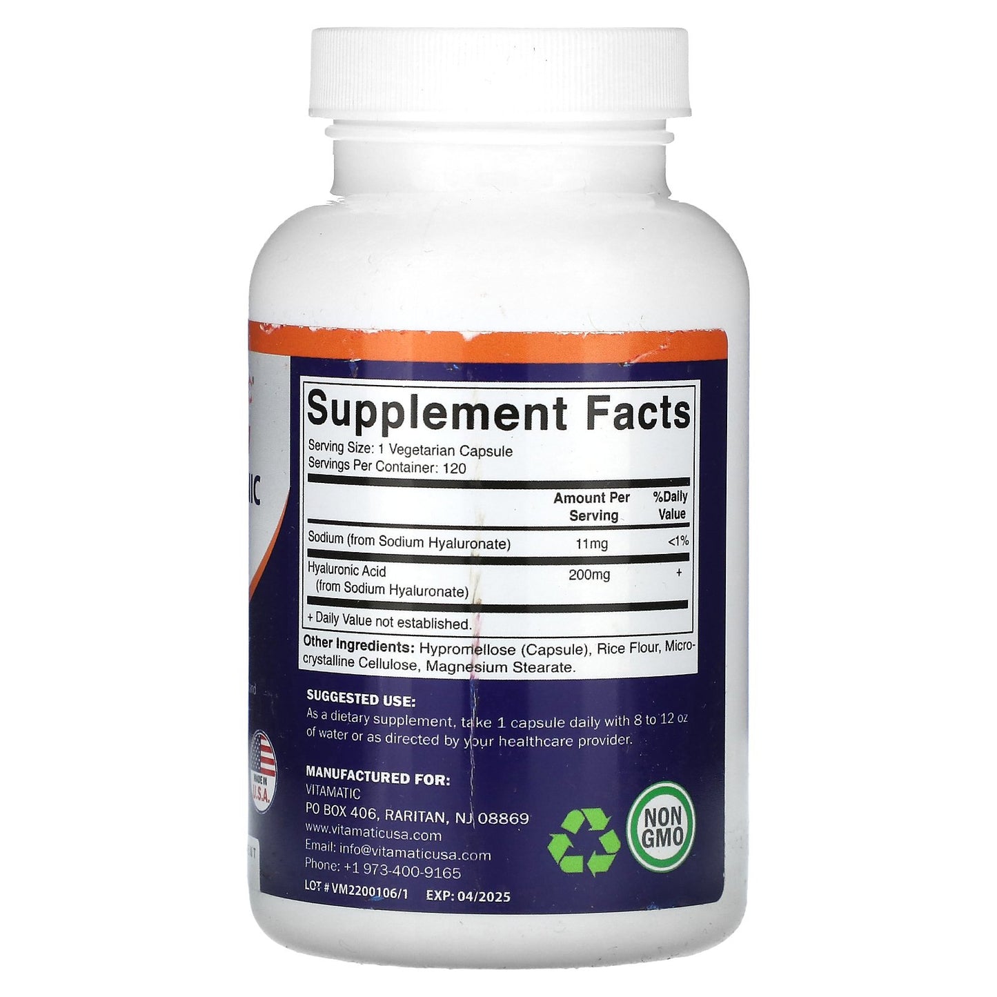 Vitamatic, High Potency, Hyaluronic Acid, 200 mg, 120 Vegetable Capsules