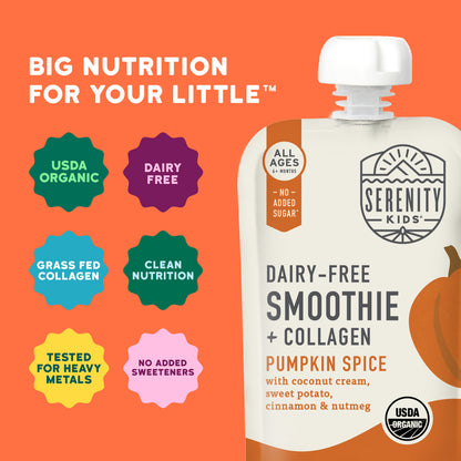 Serenity Kids, Dairy-Free Smoothie + Collagen, All Ages 6+ Months, Pumpkin Spice, 3.5 oz (99 g)