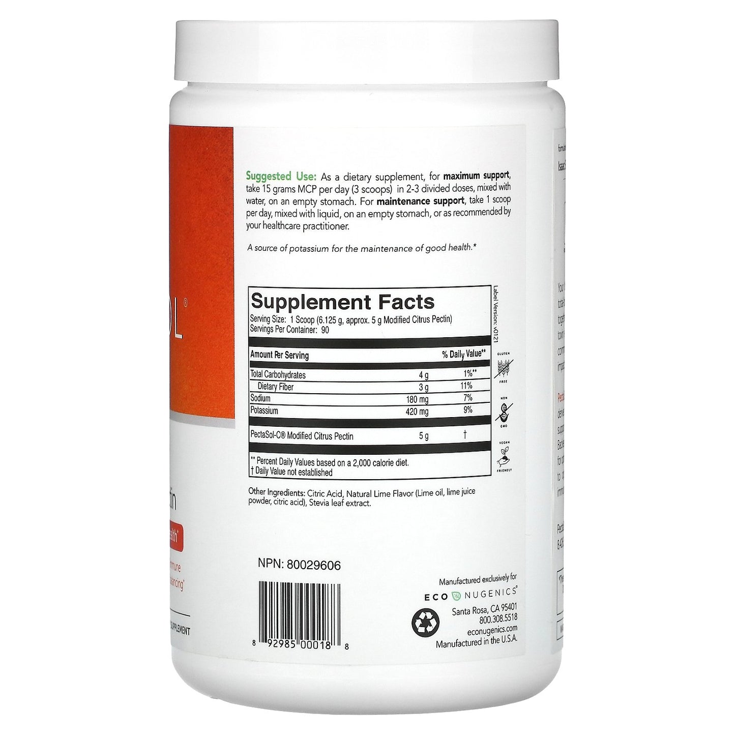 Econugenics, PectaSol® Modified Citrus Pectin, Lime Infusion, 19.44 oz (1.21 lb)