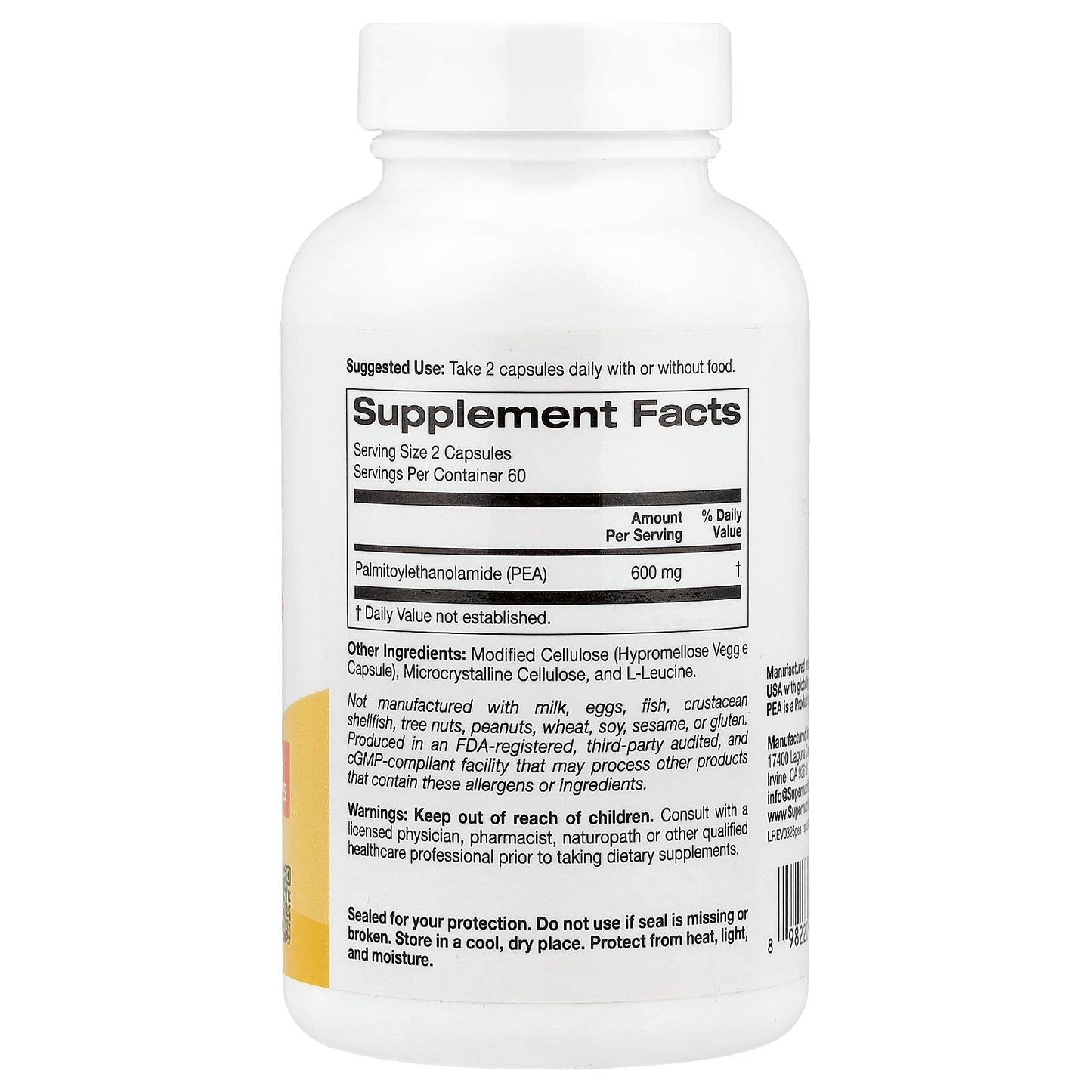 Super Nutrition, PEA (Palmitoylethanolamide), 120 Veggie Capsules (300 mg per Capsule)