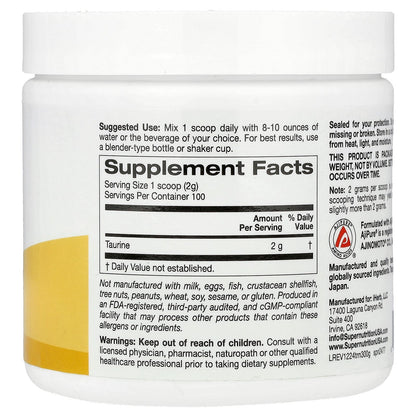 Super Nutrition, Taurine, Unflavored, 7.05 oz (200 g)