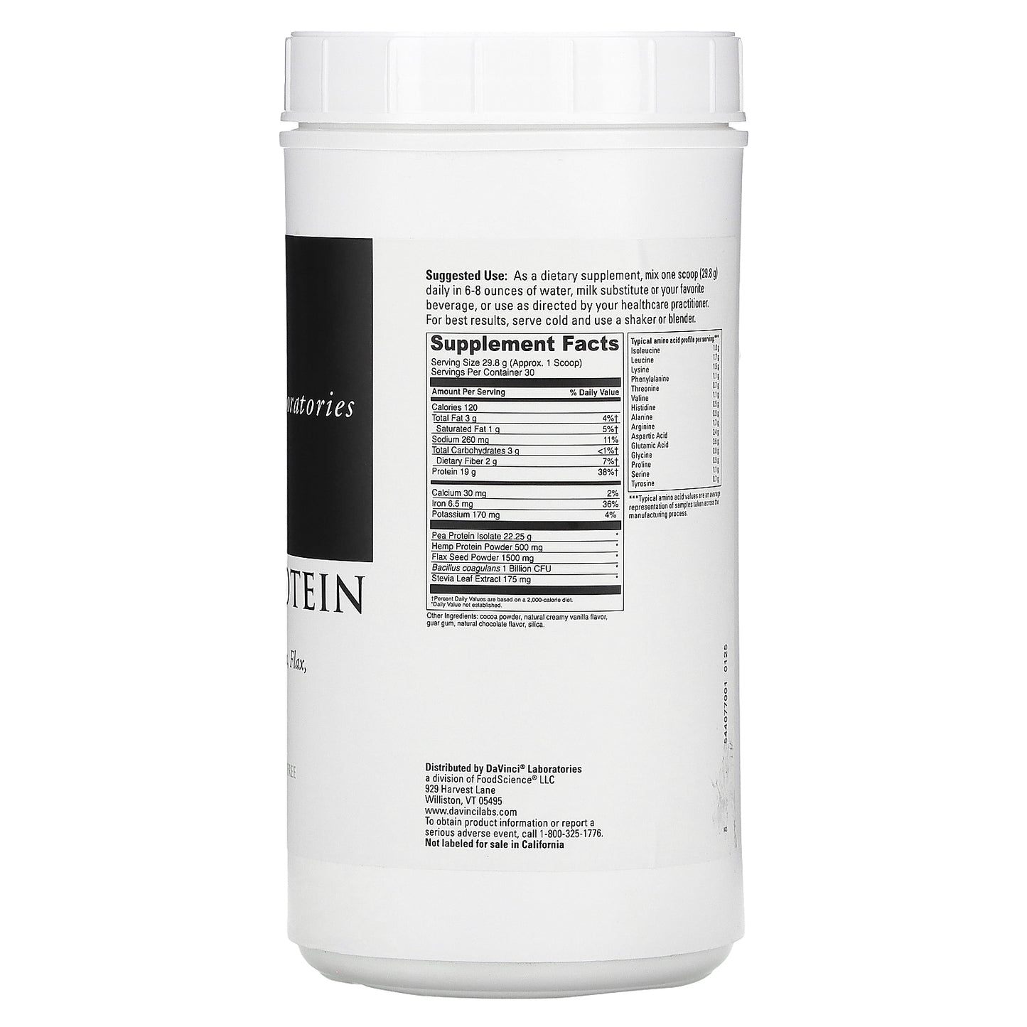 DaVinci Laboratories, Vegan Protein, Creamy Chocolate, 31.54 oz  (894 g)