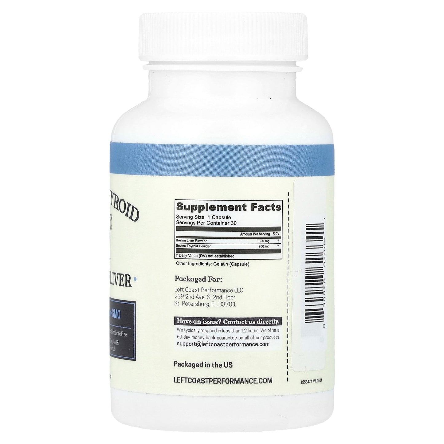 Left Coast Performance, Bovine Thyroid with Beef Liver, 30 Capsules