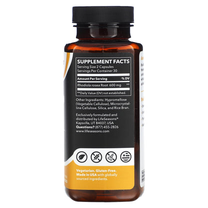 LifeSeasons, Rhodiola Root, 60 Veg Capsules (300 mg per Capsule)