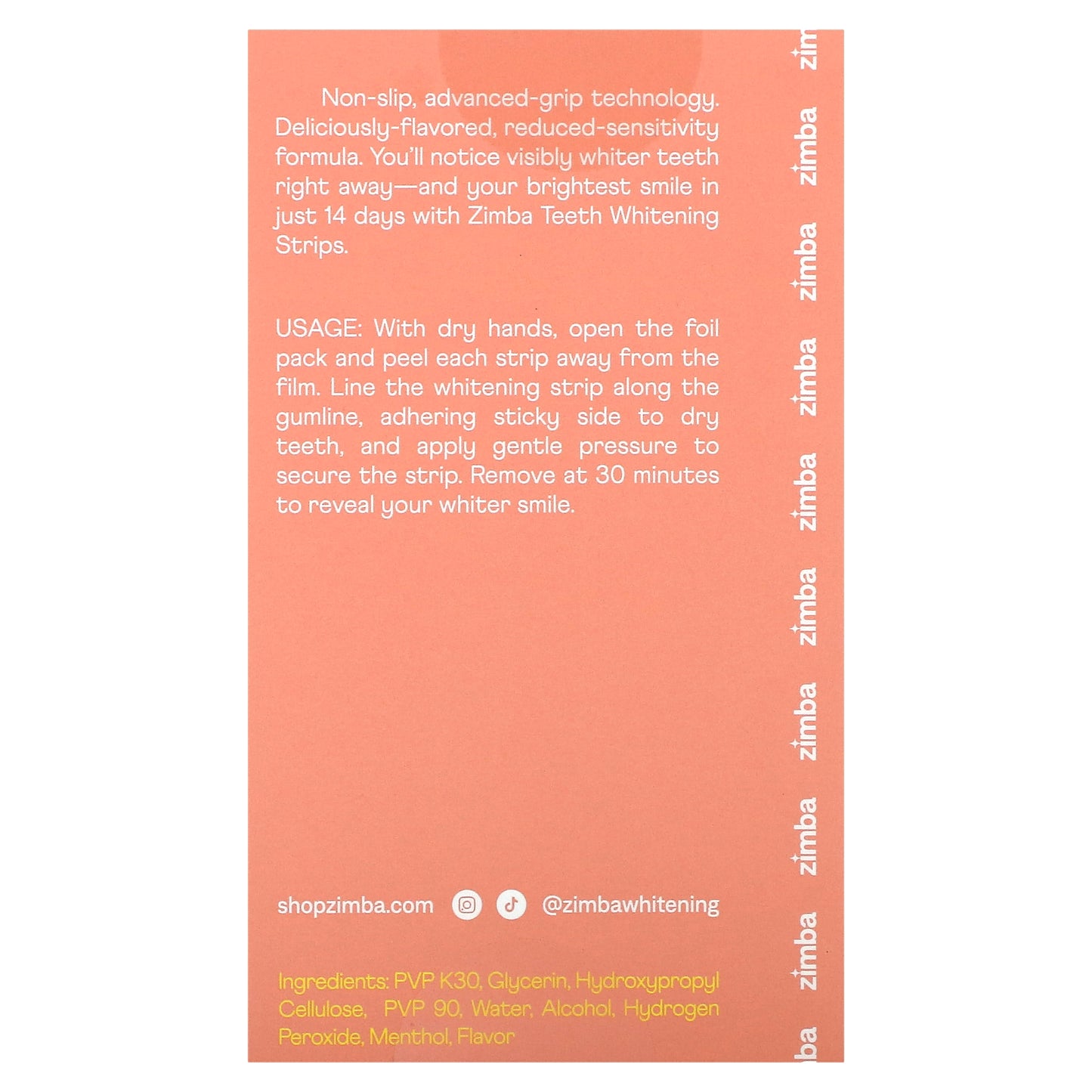 Zimba, Teeth Whitening Strips, Peach, 14 Treatments