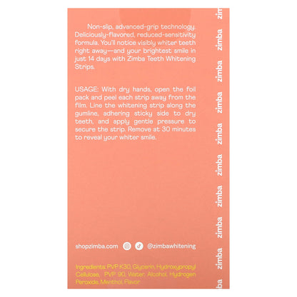 Zimba, Teeth Whitening Strips, Peach, 14 Treatments