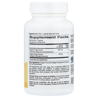 Super Nutrition, Organic Chaga Mushroom + Ginger, 60 Veggie Capsules