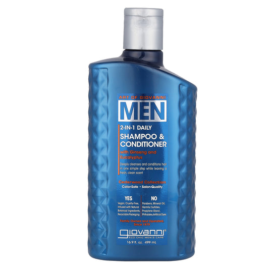 Giovanni, Art Of Giovanni, Men, 2-In-1 Daily Shampoo & Conditioner with Ginseng and Eucalyptus, 16.9 fl oz (499 ml)