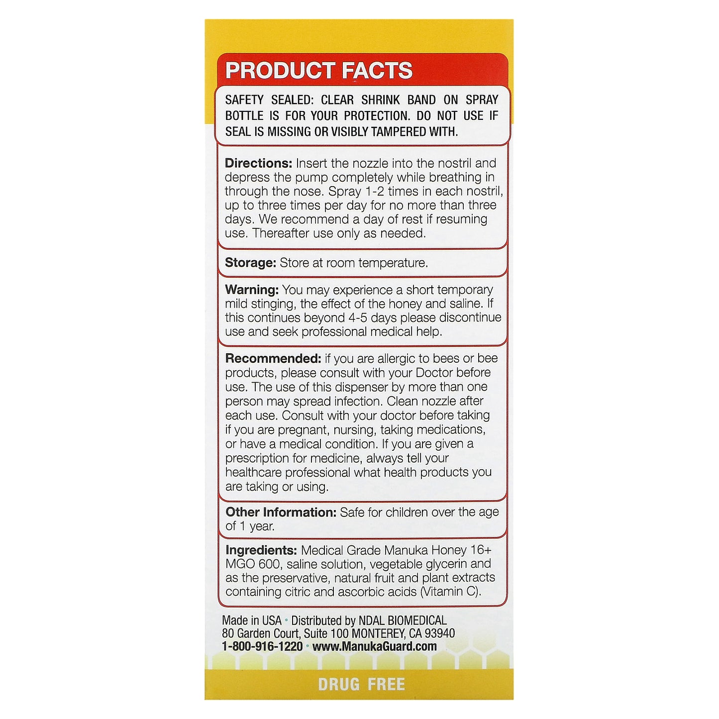 ManukaGuard, Kids, Medical Grade Manuka Honey, Sinus Nasal Spray, Alcohol Free, 0.51 fl oz (15 ml)