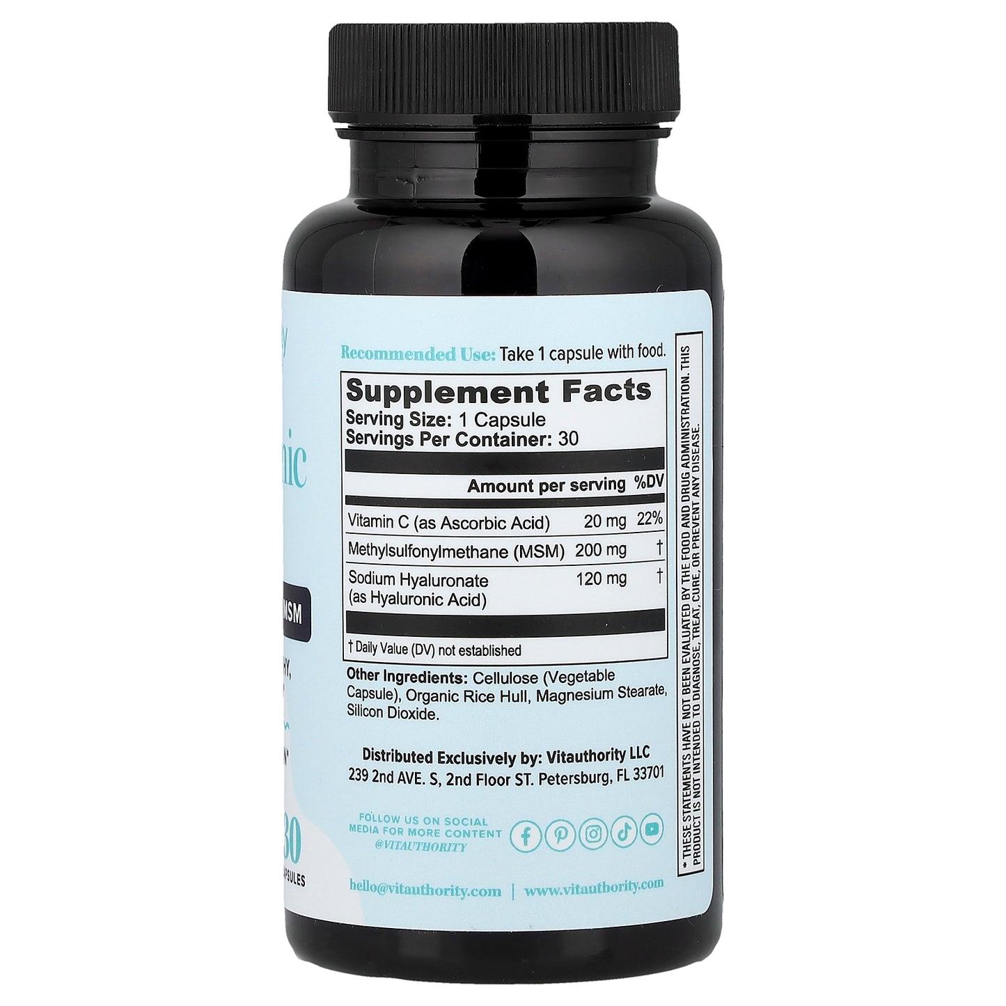 Vitauthority, Hyaluronic Acid+ with Vitamin C & MSM, 30 Capsules