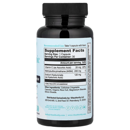 Vitauthority, Hyaluronic Acid+ with Vitamin C & MSM, 30 Capsules