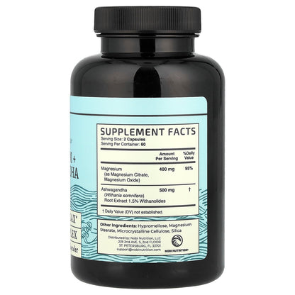 Nobi Nutrition, Magnesium + Ashwagandha, 120 Capsules