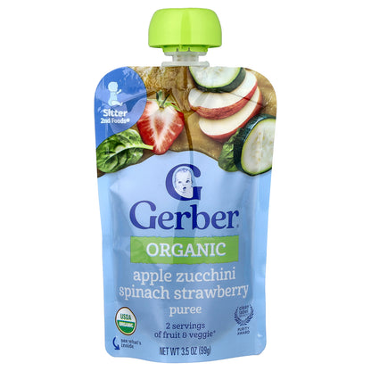 Gerber, Organic Puree, 2nd Foods®, Sitter, Apple, Zucchini, Spinach, Strawberry, 3.5 oz (99 g)