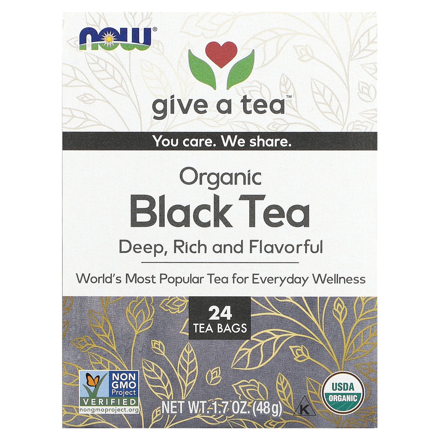 NOW Foods, Organic Black Tea, 24 Tea Bags, 1.7 oz (48 g)