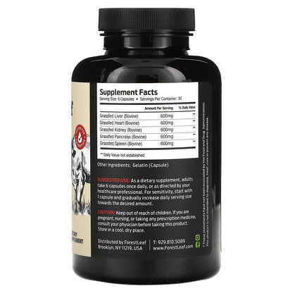 Forest Leaf, Grass Fed Beef Organs, 180 Capsules