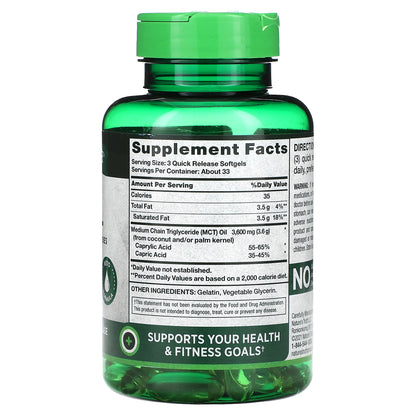 Nature's Truth, Vitamins, MCT Oil, 3,600 mg, 100 Quick Release Softgels (1,200 mg per Softgel)