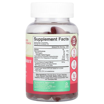 Nature's Craft, Women's Wellness, Hormone Balance Gummies, Raspberry, 60 Gummies