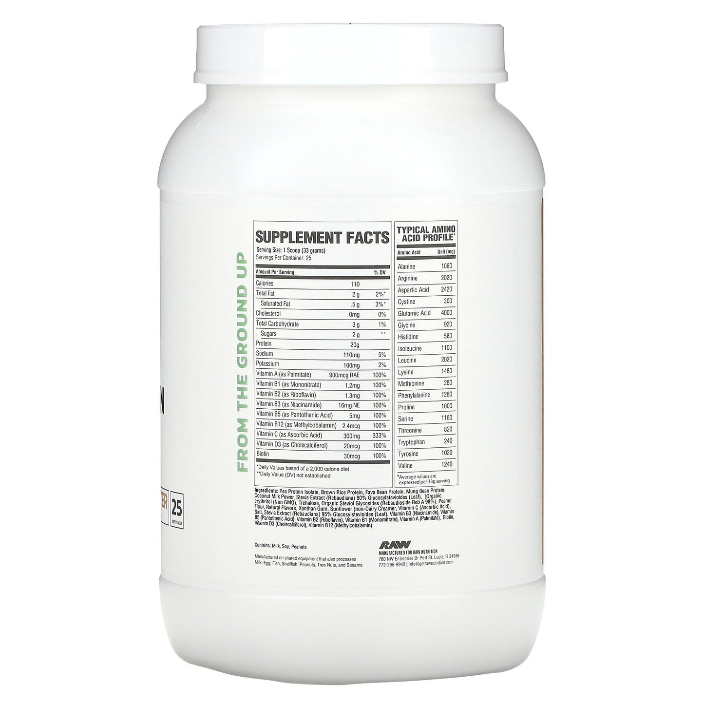 Raw Nutrition, Vegan Protein, Peanut Butter, 1.81 lbs (825 g)