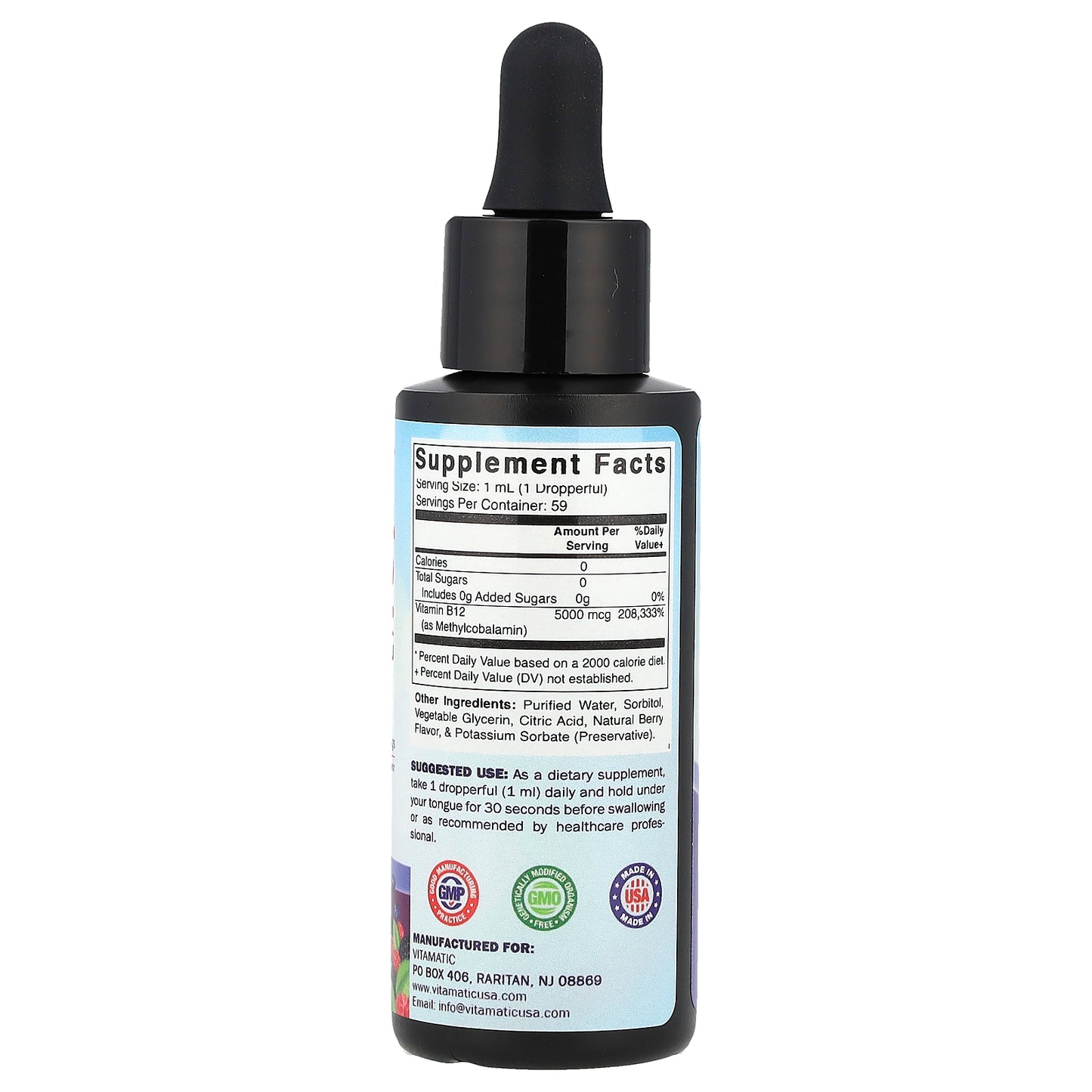 Vitamatic, Methylcobalamin B12, Natural Berry, 5,000 mcg, 2 fl oz (59 ml)