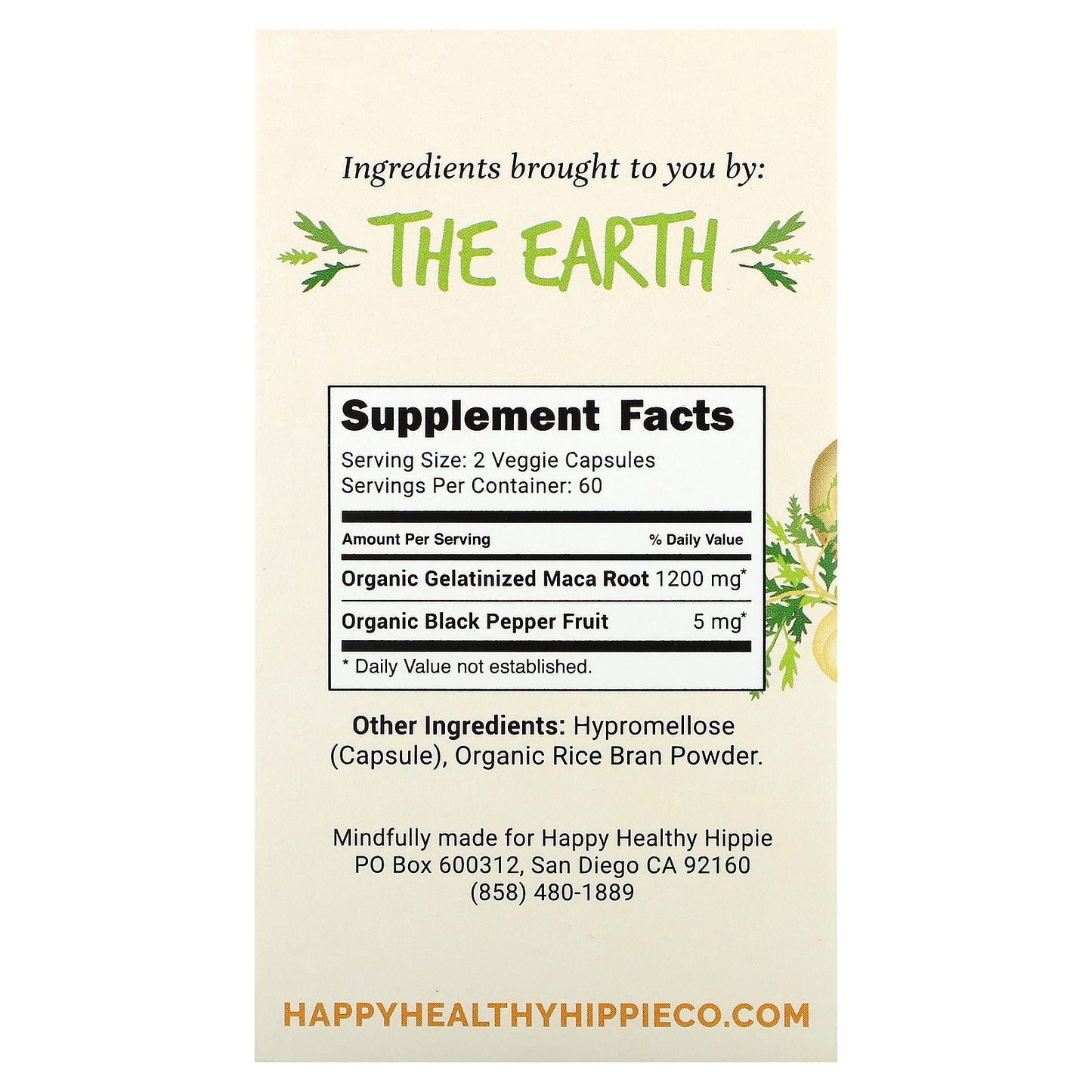 Happy Healthy Hippie, Maca, Extra Strength, 1,200 mg, 120 Vegetarian Capsules (600 mg per Capsule)