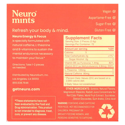 NeuroGum, NeuroMints, Energy & Focus, Cinnamon, 12 Packs, 12 Pieces Each