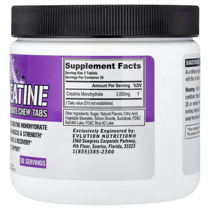 EVLution Nutrition, Creatine Monohydrate Chew Tabs, Grape, 90 Tablets