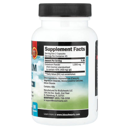 BioSchwartz, Grass Fed Colostrum 40% IgG, 90 Capsules (500 mg per Capsule)