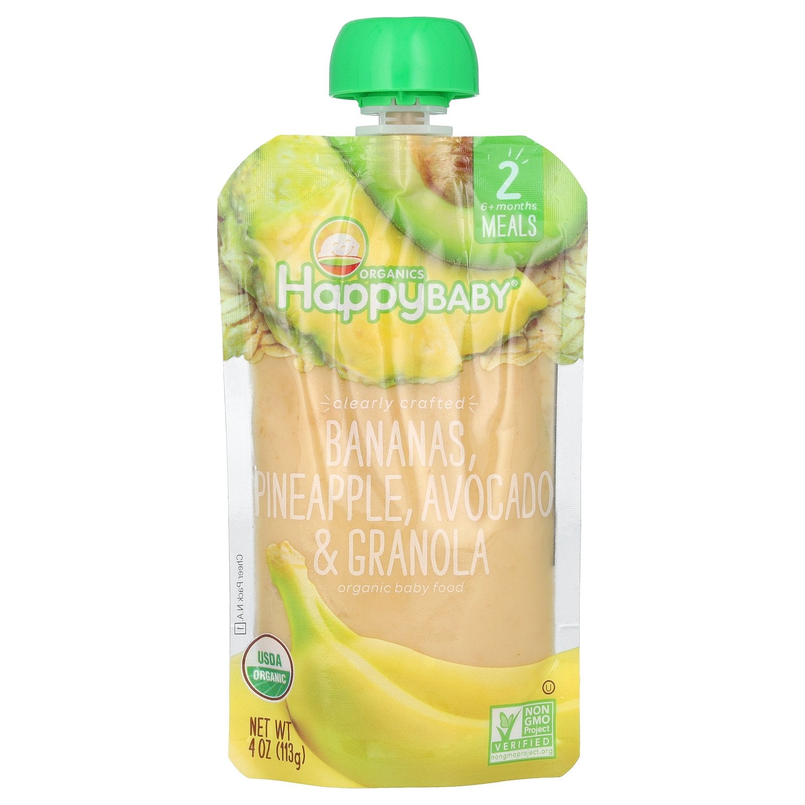 Happy Family Organics, Happy Baby®, Organic Baby Food, 6+ Months, Bananas, Pineapple, Avocado & Granola, 4 oz (113 g)