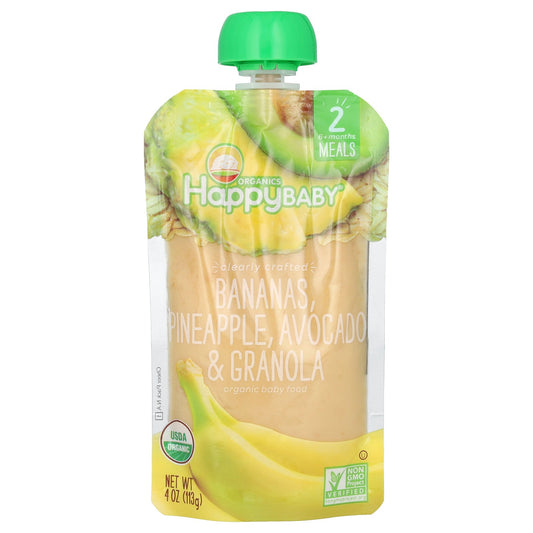 Happy Family Organics, Happy Baby®, Organic Baby Food, 6+ Months, Bananas, Pineapple, Avocado & Granola, 4 oz (113 g)