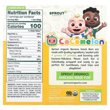 Sprout Organics, Cocomelon, Organic Snack Bar, 2 Years and Up, Banana, Grains & Plant Protein , 5 Bars, 0.88 oz (25 g) Each