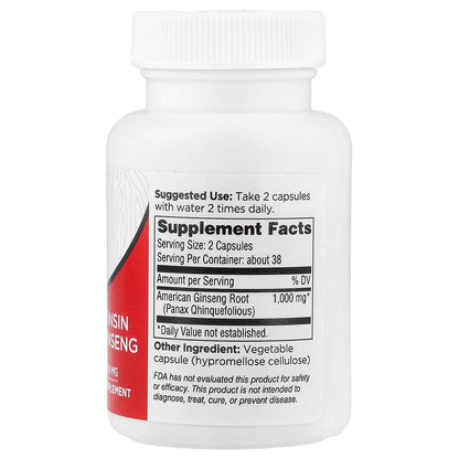 Dairyland Ginseng, 100% Wisconsin American Ginseng, 500 mg, 75 Capsules