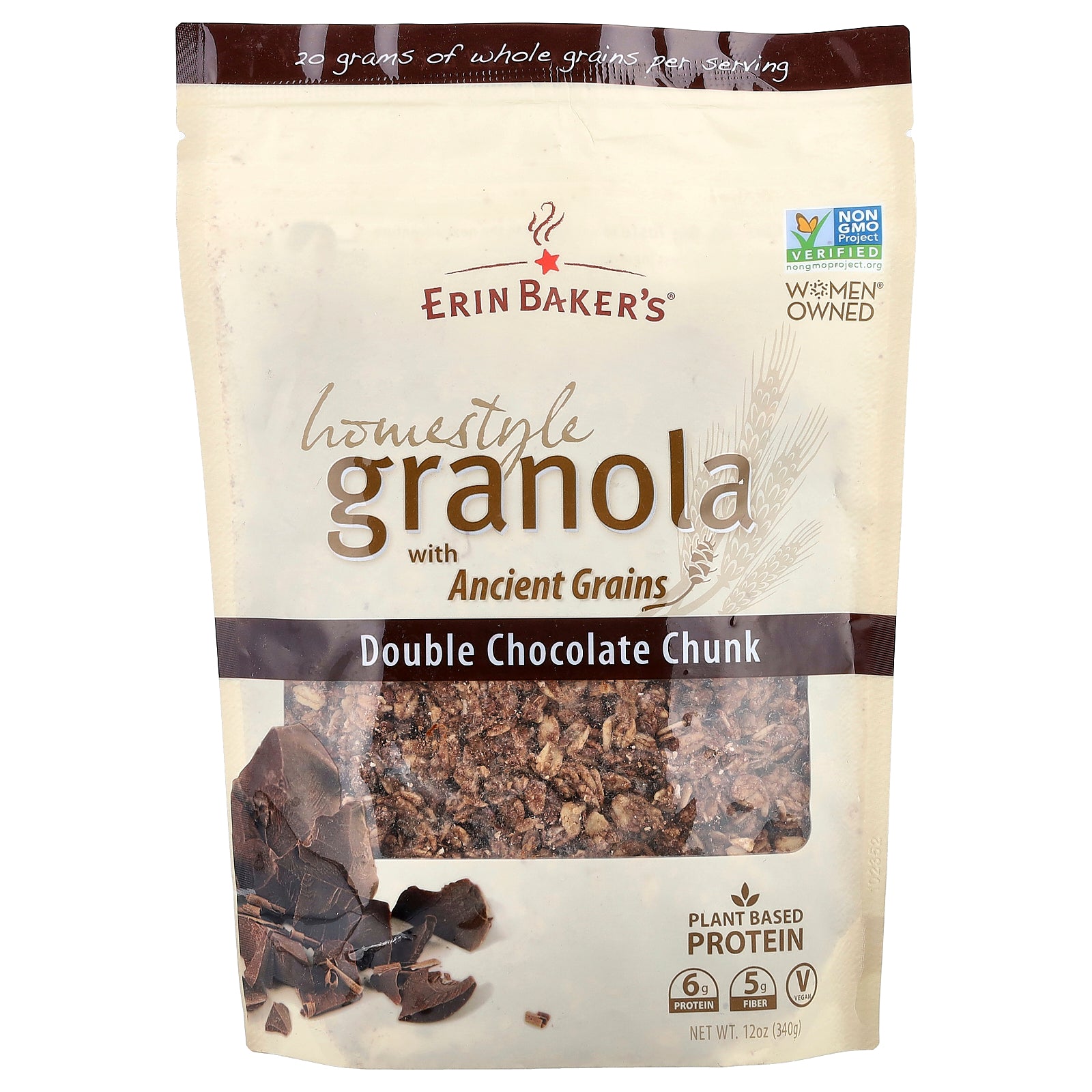 Erin Baker's, Homestyle Granola with Ancient Grains, Double Chocolate Chunk, 12 oz (340 g)