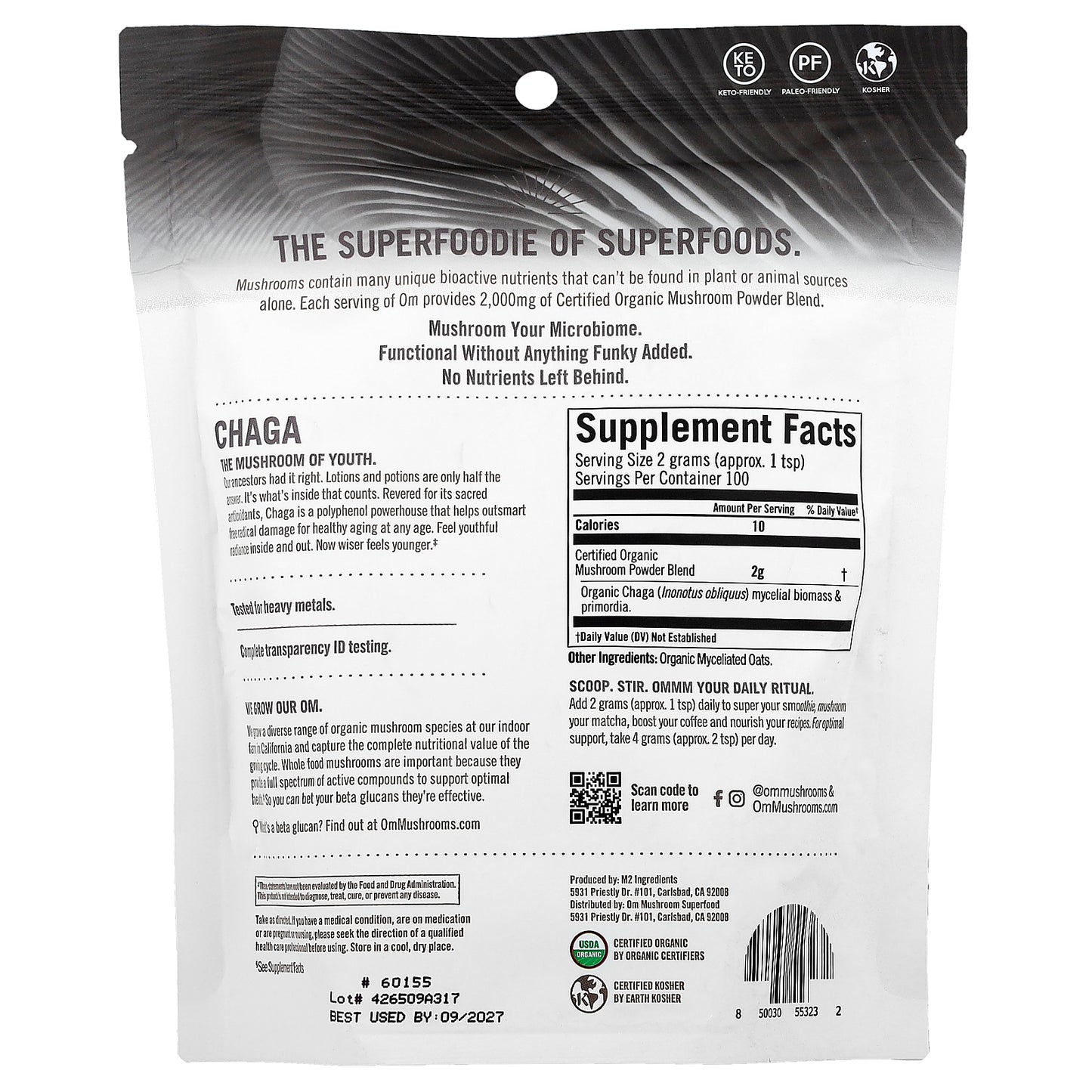 Om Mushrooms, Certified Organic Mushroom Powder, Chaga, 7.05 oz (200 g)