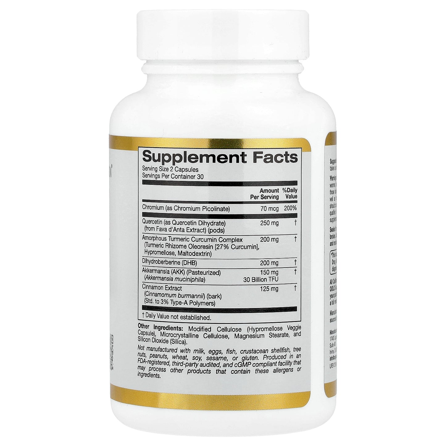 California Gold Nutrition, GLP-1 Supreme™, with Akkermansia, Berberine, Quercetin & Curcumin, 60 Veggie Capsules