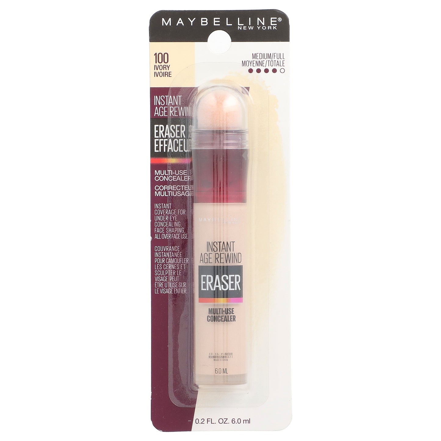 Maybelline, Instant Age Rewind, Eraser, Multi-Use Concealer, 100 Ivory, 0.2 fl oz (6 ml)