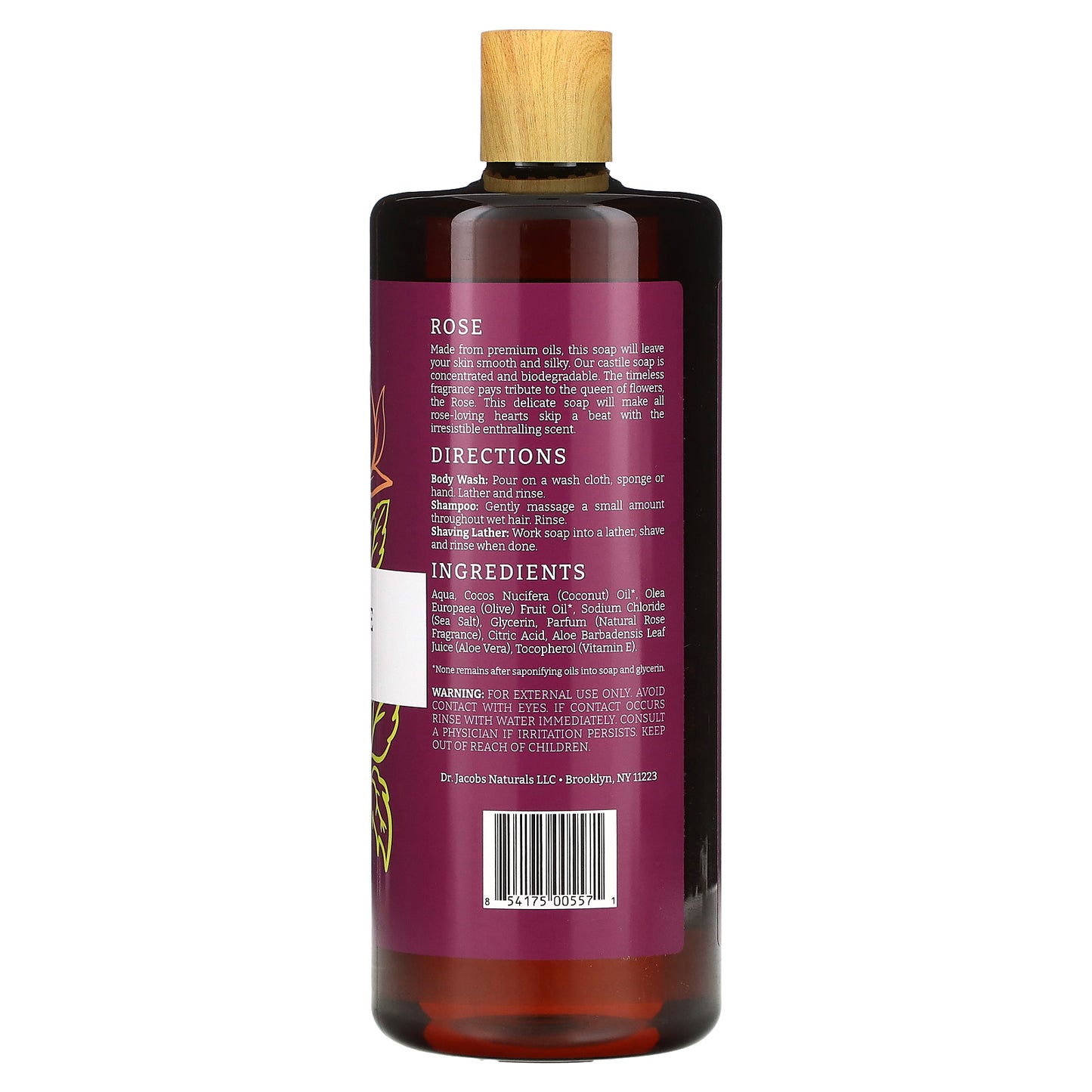 Dr. Jacobs Naturals, Plant-Based Rich Castile Body Wash, Rejuvenating Rose, 32 oz (946 ml)