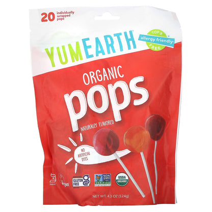 YumEarth, Organic Pops, Assorted Flavors, 20 Pops, 4.3 oz (124 g)