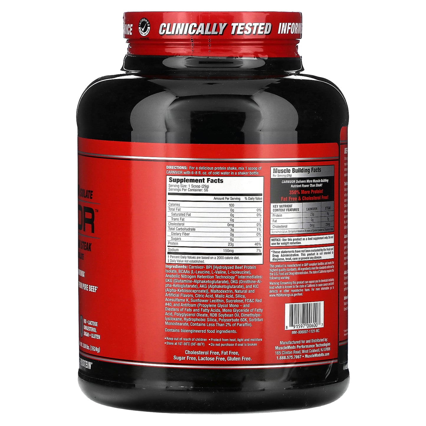 MuscleMeds, Carnivor, Bioengineered Beef Protein Isolate, Rocket Pop, 3.58 lbs (1,624 g)