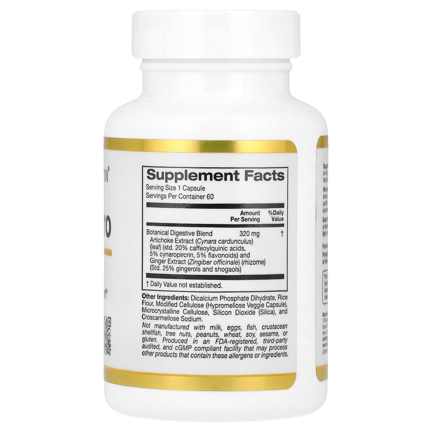 California Gold Nutrition, Digestion Pro with ProDigest®, Botanical Digestive Blend of Artichoke and Ginger Extracts, 320 mg, 60 Veggie Capsules