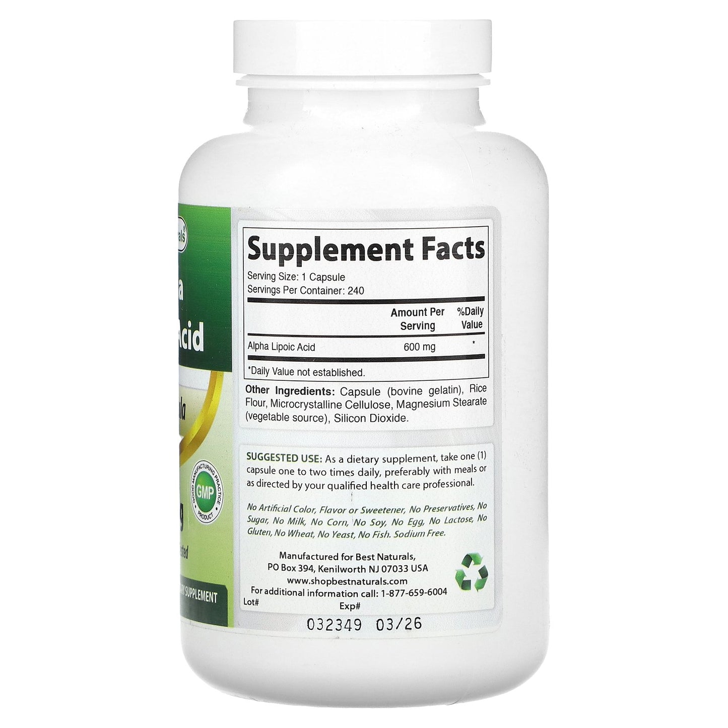 Best Naturals, Alpha Lipoic Acid, 600 mg, 240 Capsules