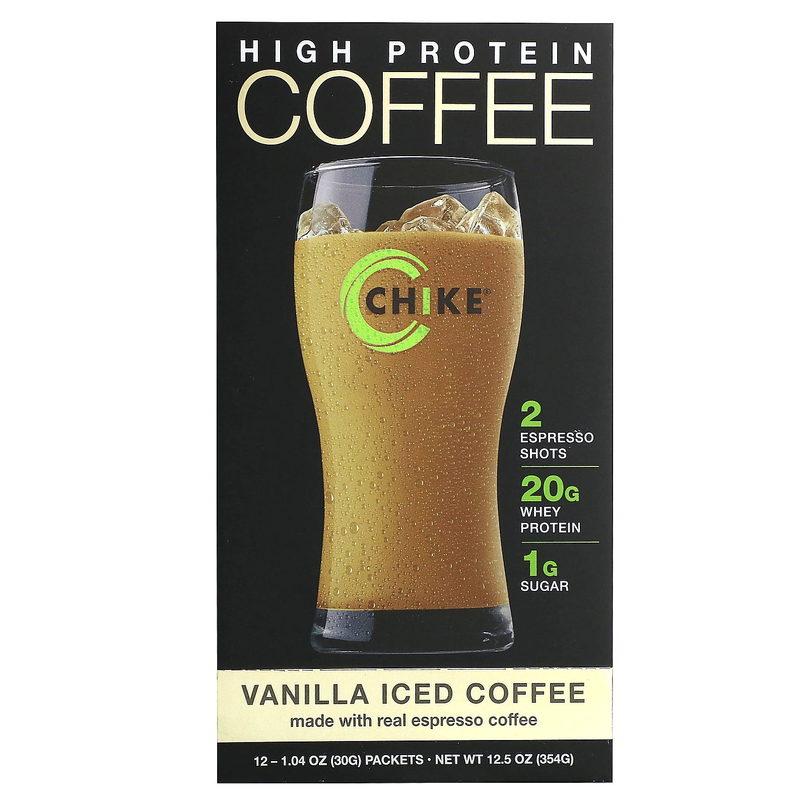 Chike Nutrition, High Protein Iced Coffee, Vanilla, 12 Packets, 1.04 oz (30 g) Each