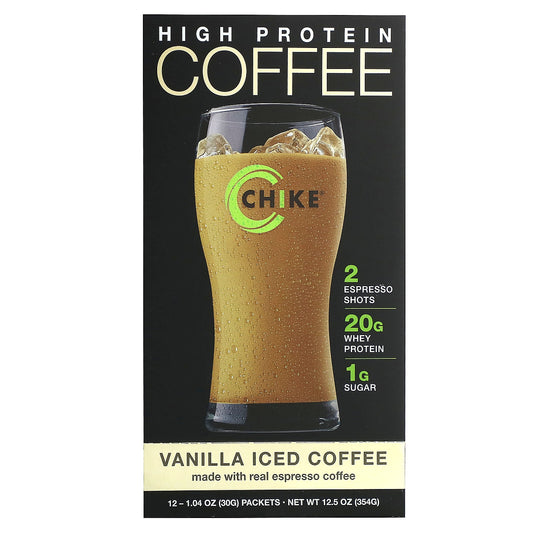 Chike Nutrition, High Protein Iced Coffee, Vanilla, 12 Packets, 1.04 oz (30 g) Each