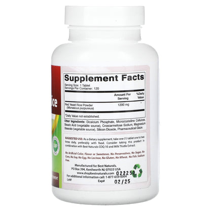 Best Naturals, Red Yeast Rice, 1,200 mg, 120 Tablets