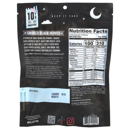 Louisville Vegan Jerky Co, Soy Jerky, Smoked Black Pepper, 3 oz (85.05 g)