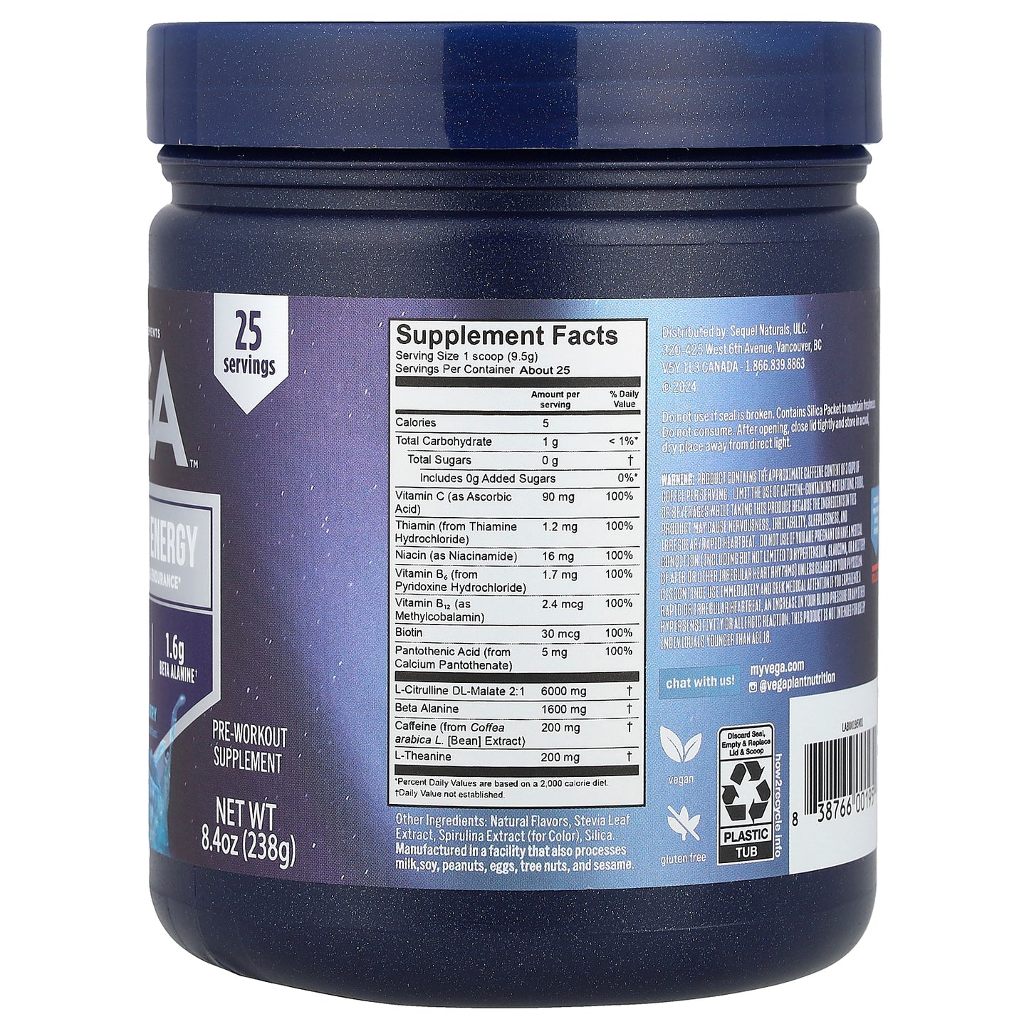 Vega, Pre-Workout Energy, Blue Raspberry, 8.4 oz (238 g)